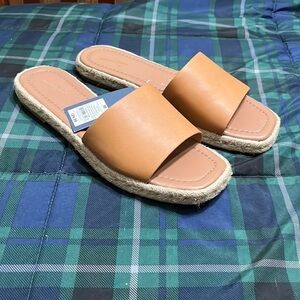 NWT Universal Thread Maren Square Toe Espadrille Slide Sandals Natural Sz 10